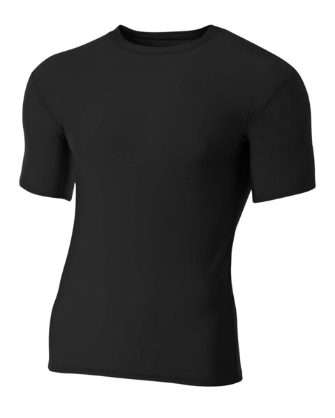 BLACK - Adult Polyester Spandex Short Sleeve Compression Top- BLANK