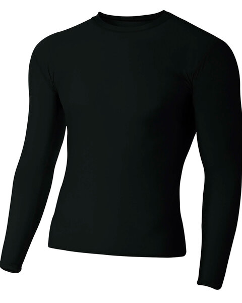 BLACK - Youth Long Sleeve Compression Crewneck T-Shirt-BLANK